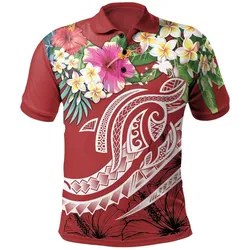 Papua New Guinea Polynesian Polo Shirt - Summer Plumeria (Red)