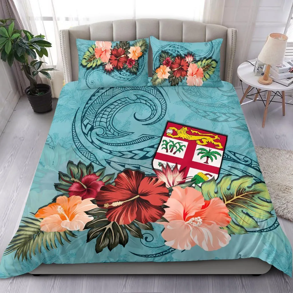 FamilyGater Bedding Set - Cover and Pillow Cases Fiji Hibiscus PolyFamilyGater Duvet Cover Blue TH5