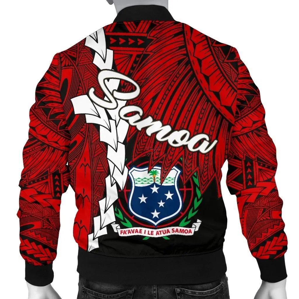 Samoa Polynesian Mens Bomber Jacket - Tribal Wave Tattoo Flag Color