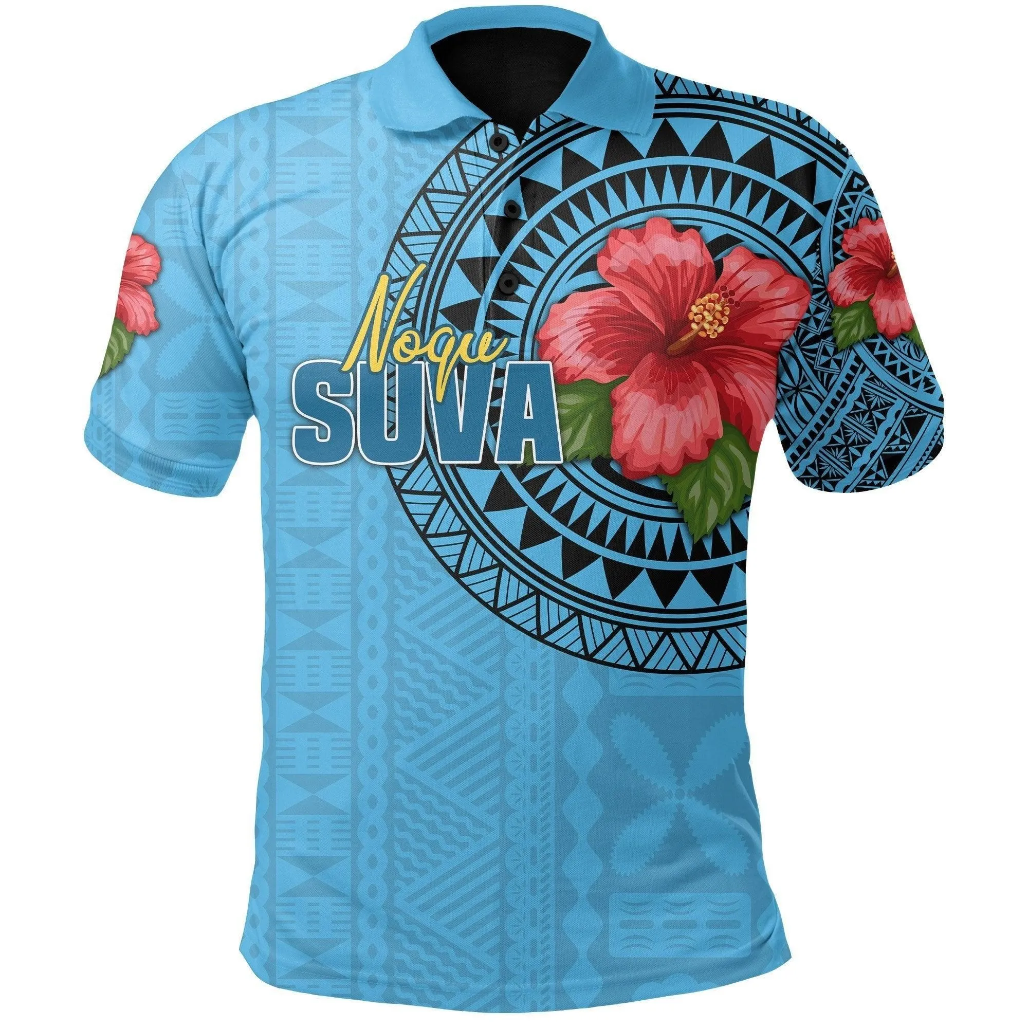 (Custom Personalised) Suva Fiji Rugby Polo Shirt Polynesian Tattoo Style