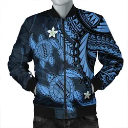 Hawaii Polynesian Turtle Hibiscus Bomber Jacket - Pastel Blue - AH