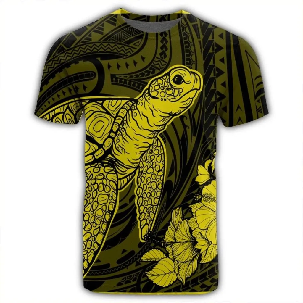 Alohawaii Tee - Hawaiian Hibiscus Memory Turtle Polynesian T-Shirt Yellow - AH - JR