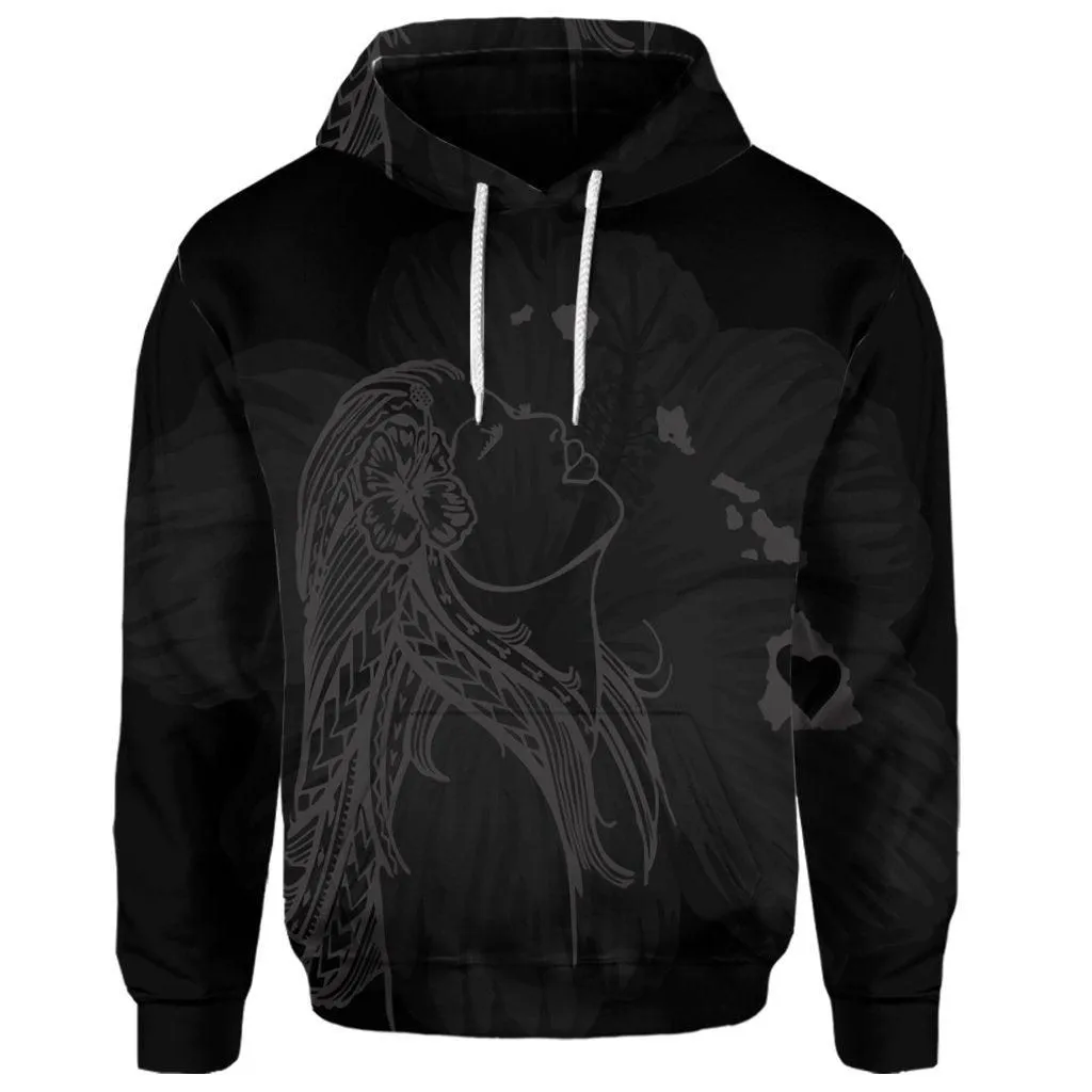 (Personalised) Hawaiian Map Heart Hula Girl Hibiscus Gray Polynesian Hoodie