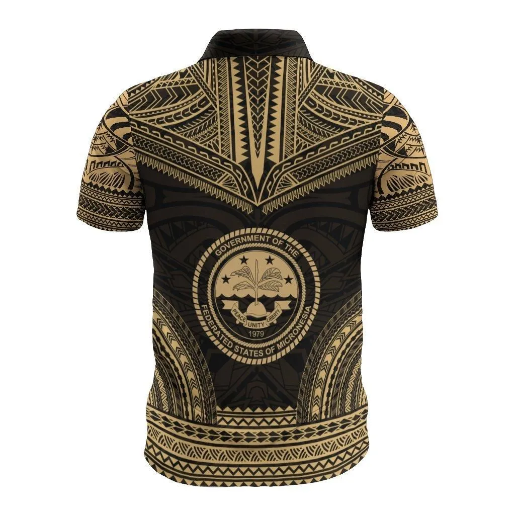 Federated States of Micronesia Polo Shirt - F S M Seal Polynesian Chief Tattoo Gold Version