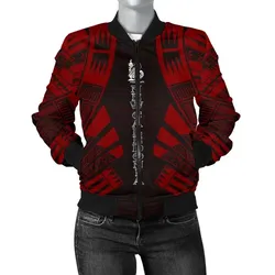 New Caledonia Women Bomber Jacket - Polynesian Tattoo Red - BN0110