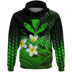 Kanaka Maoli (Hawaiian) Hoodie, Polynesian Plumeria Banana Leaves Green