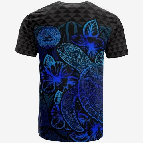 American Samoa T Shirt - American Samoa Turtle Hibiscus Blue