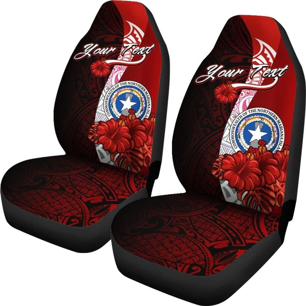Northern Mariana Islands Polynesian Custom Personalised Car Seat Covers - Coat Of Arm With Hibiscus