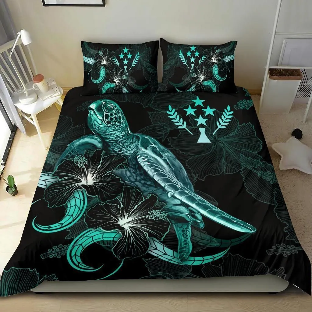 Kosrae Polynesian Bedding Set - Turtle With Blooming Hibiscus Turquoise