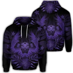 Hawaiian Owl Hibiscus Plumeria Polynesian Hoodie - Purple