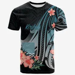 Kiribati T shirt - Turquoise Polynesian Hibiscus Pattern Style