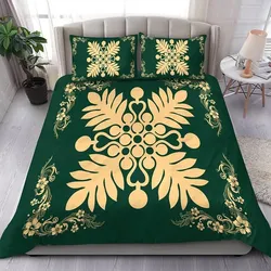 FamilyGater Home Set - Hawaiian Quilt Maui Plant And Hibiscus Pattern Bedding Set - Beige Sacramento - AH J8