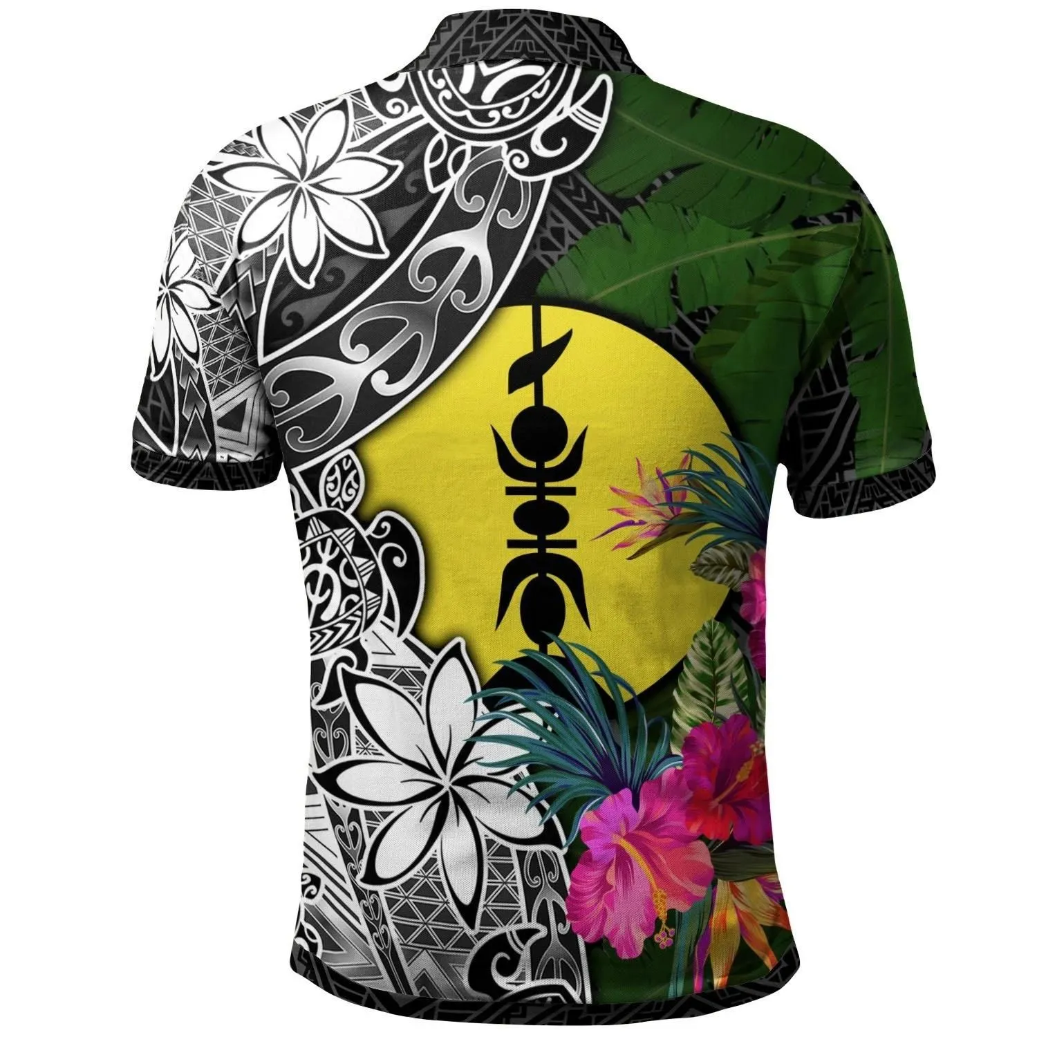 New Caledonia Polo Shirt - Turtle Plumeria Banana Leaf - BN11