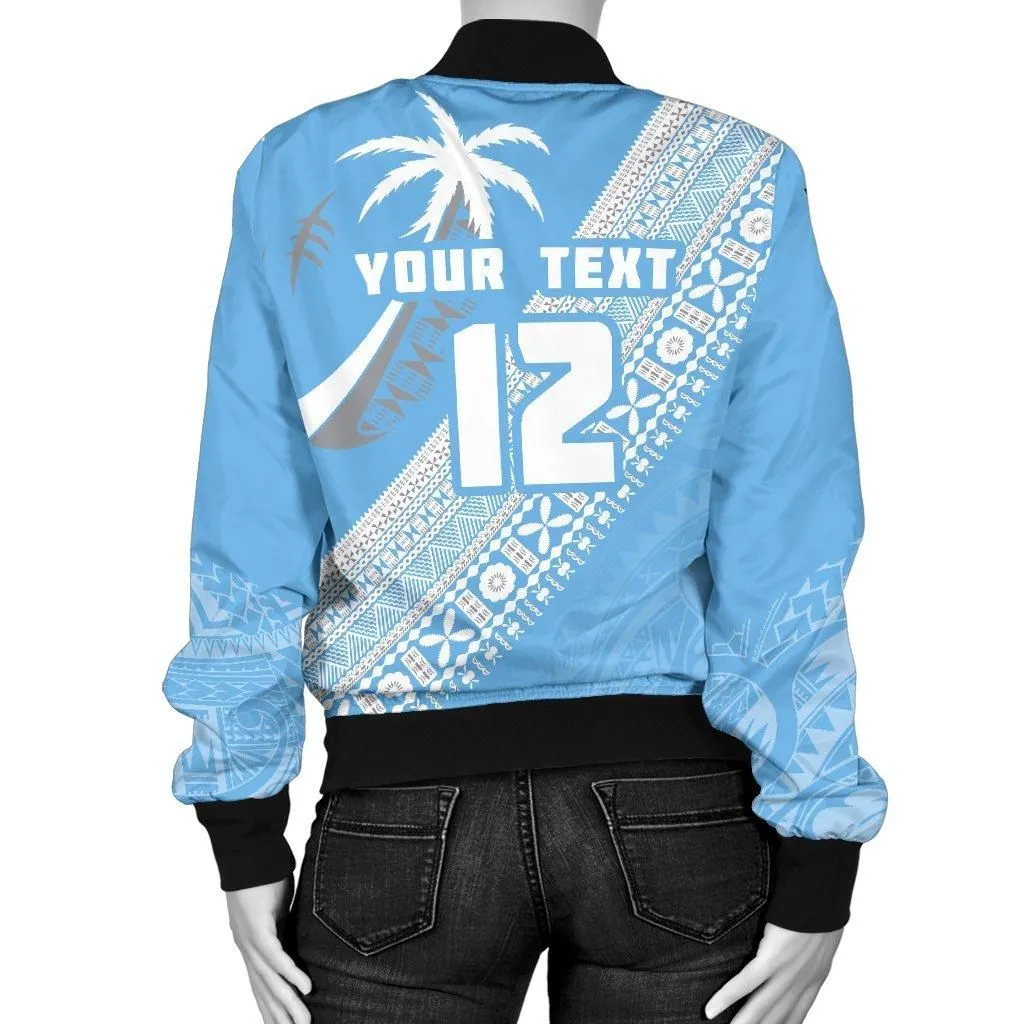 (Custom Personalised) Fiji Tapa Rugby Women Bomber Jacket version Style You Win - Blue