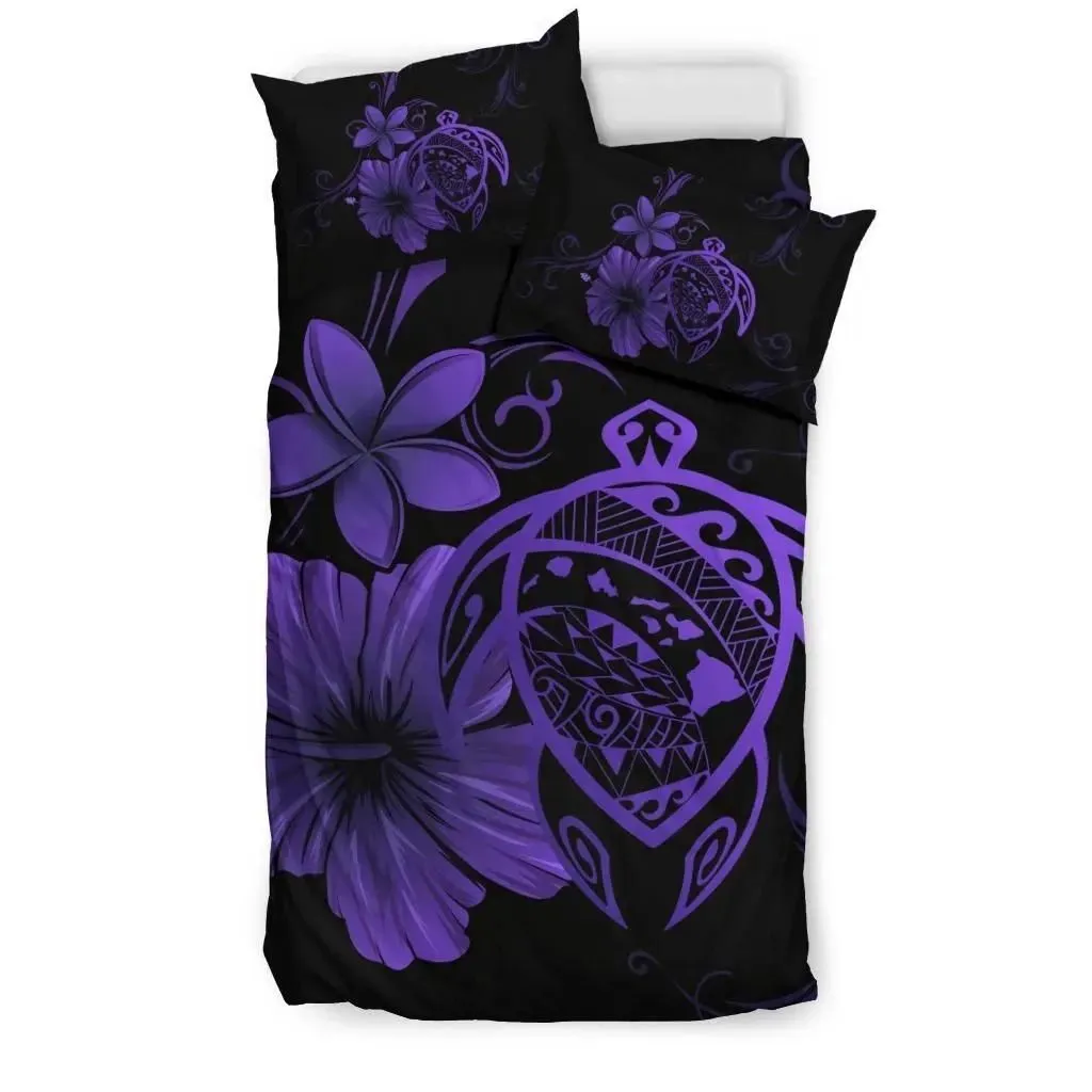 FamilyGater Bedding Set - Cover and Pillow Cases Hawaiian Map Turtle Hibiscus Plumeria Polynesian - Purple - AH J4