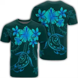 Alohawaii Tee - Hawaiian Turtles Hibiscus Plumeria Polynesian T-shirt Turquoise - AH - J4R