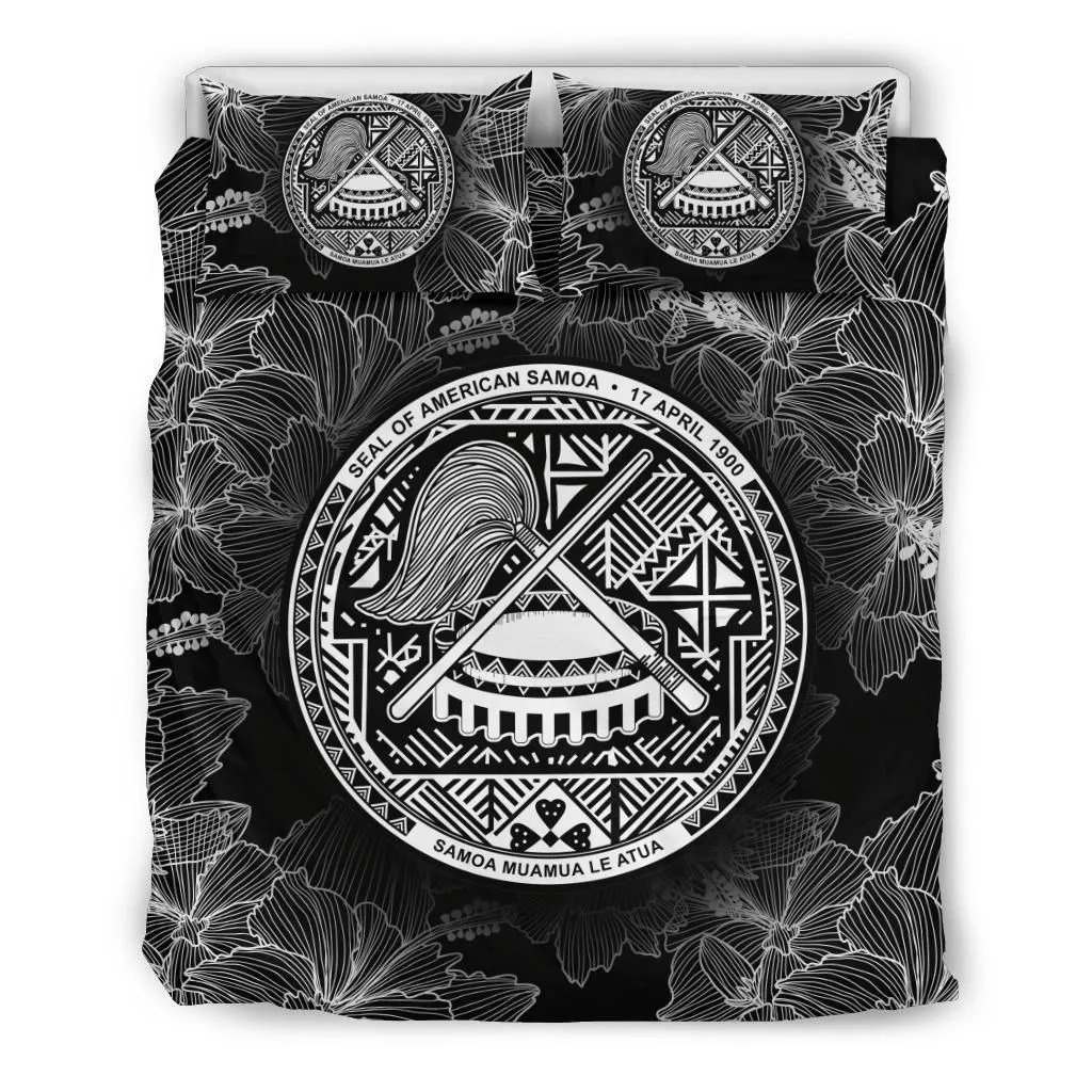Alohawaii Bedding Set - Cover and Pillow Cases American Samoa Polynesian - Black Hibiscus - BN39