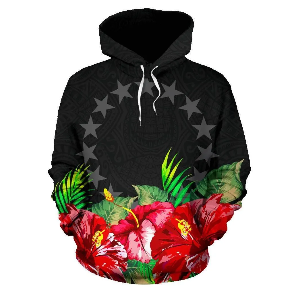 Cook Islands Polynesian Hoodie Black Hibiscus - BN39