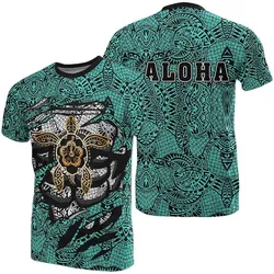 Hibiscus Polynesian Turquoise Hawaii Turtle T Shirt