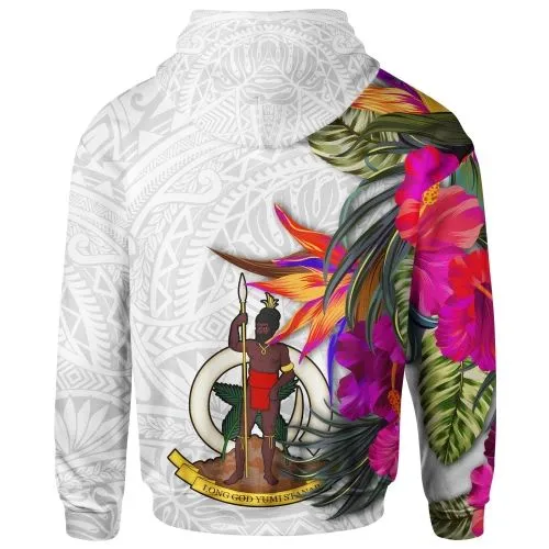 Vanuatu Hoodie Hibiscus Polynesian White pattern