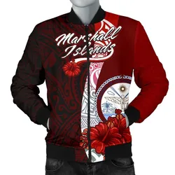 Marshall Islands Polynesian Mens Bomber Jacket - Coat Of Arm With Hibiscus