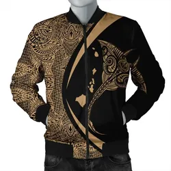 FamilyGater Jacket - Hawaiian Map Manta Ray Polynesian Bomber Jacket - Gold - AH - J4R
