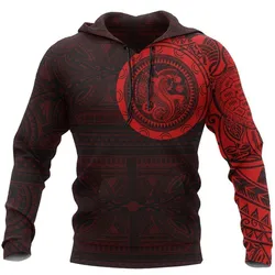Polynesian Tribal Lizard Tattoo On Chest Red Hoodie Bt02