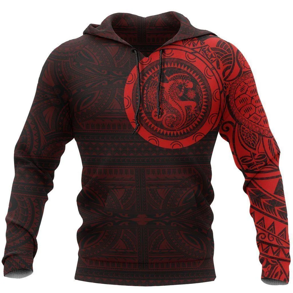 Polynesian Tribal Lizard Tattoo On Chest Red Hoodie Bt02