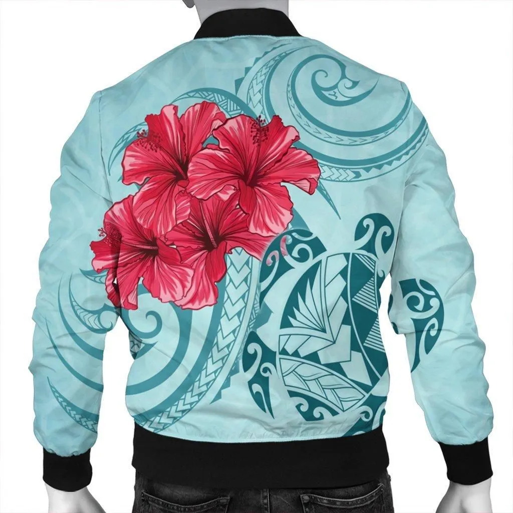 Hawaii Polynesian Turtle Hibiscus Blue Bomber Jacket - Bless Style - AH