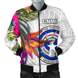 Northern Mariana Islands Mens Bomber Jacket Polynesian Hibiscus White Pattern