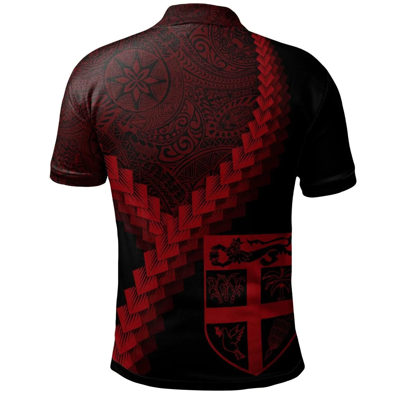 Fiji Polo Shirt - Fiji Coat Of Arms With Polynesian Tattoo Red