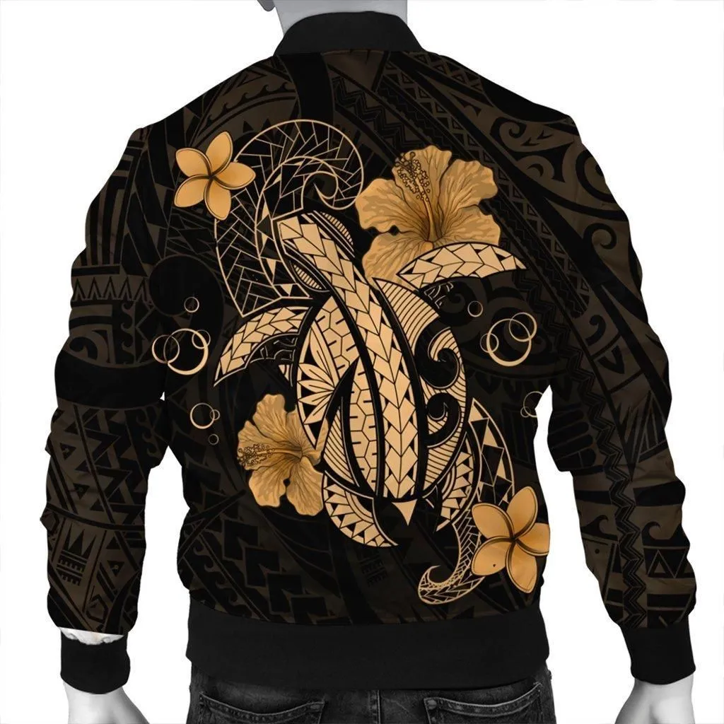 Hawaii Turtle Flower Polynesian Bomber Jacket - Gold