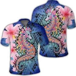 Hawaii Polynesian Pink Hibiscus Seahorse Polo Shirt - AH