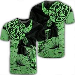 Alohawaii Tee - Hawaii Turtle T-Shirt Polynesian Hibiscus Art Green - AH - JR