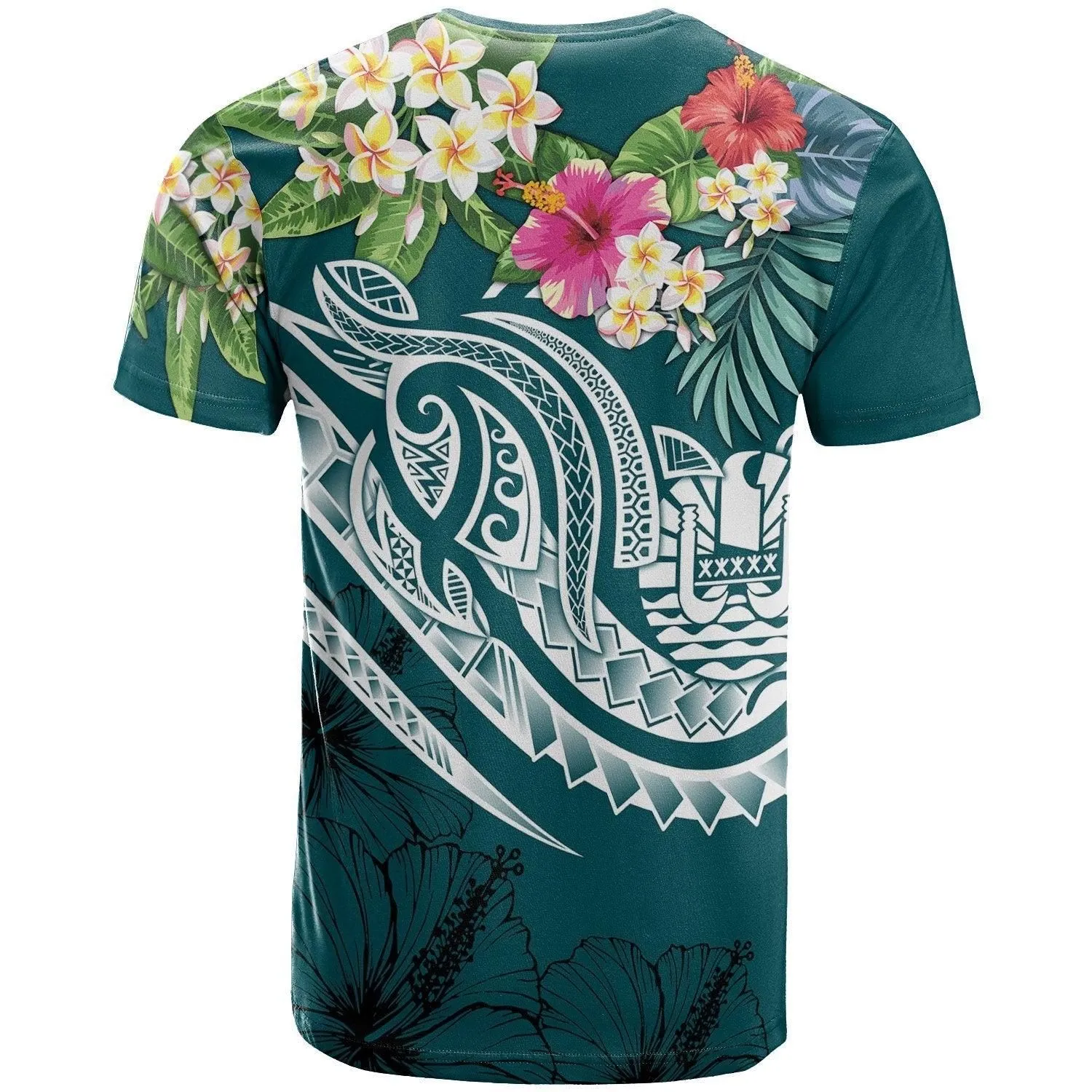 Tahiti Polynesian T shirt - Summer Plumeria Turquoise