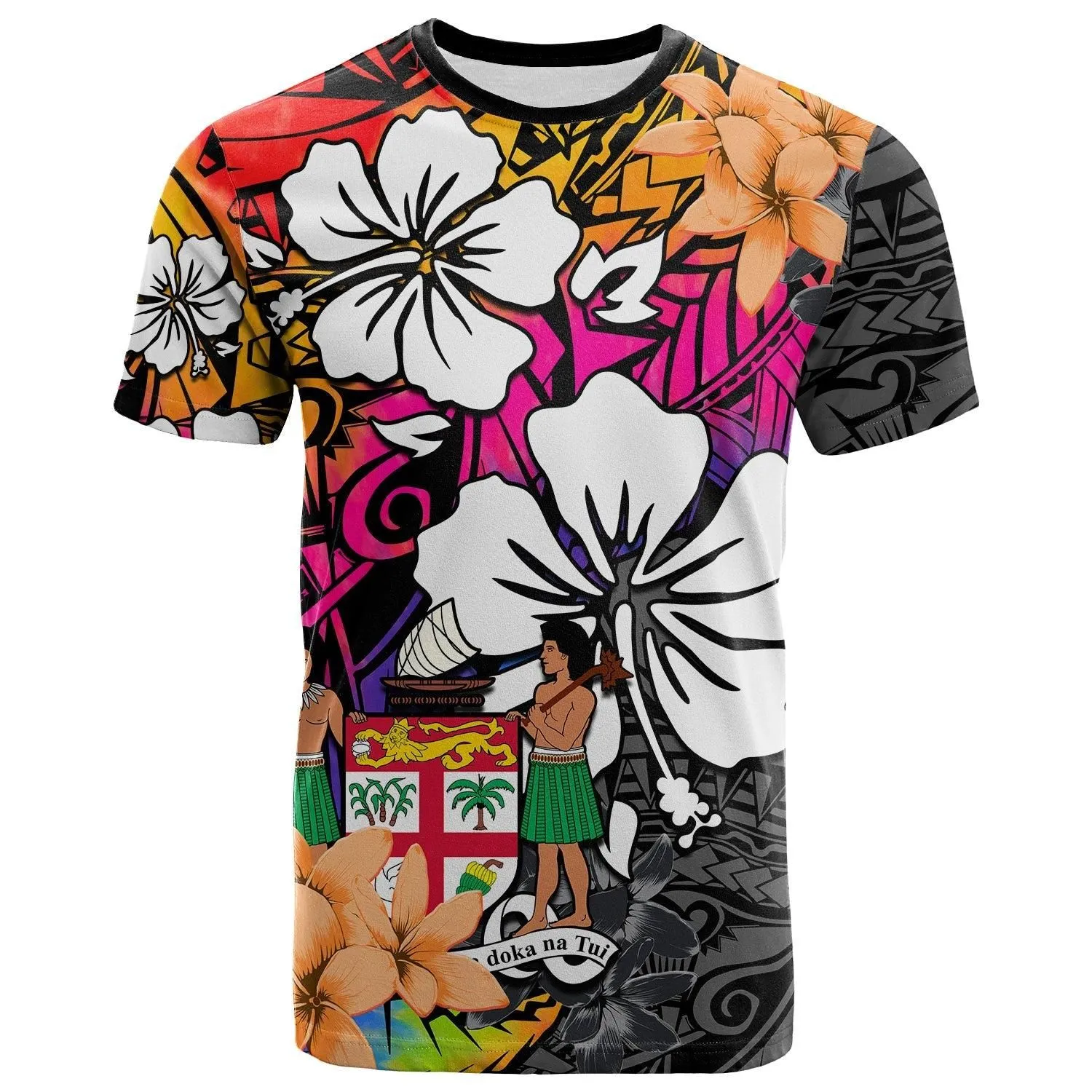 (Custom Text and Number) Fiji Tie Dye T Shirt Polynesian Tribal Creative Tropical Flowers LT13