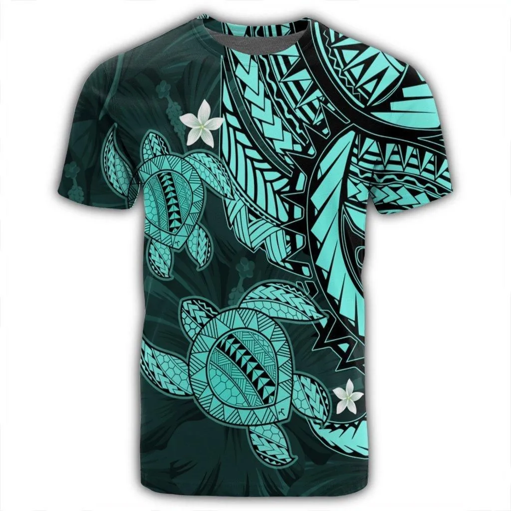 Hawaii Polynesian Turtle Hibiscus T-Shirt - Turquoise - AH
