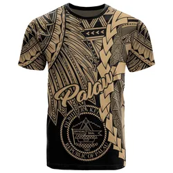 Palau Polynesian T shirt - Tribal Wave Tattoo Gold