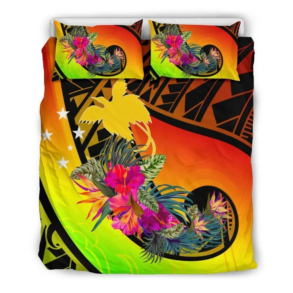 Vibe Hoodie Papua New Guinea Bedding Set - Polynesian Hook And Hibiscus (Raggae)