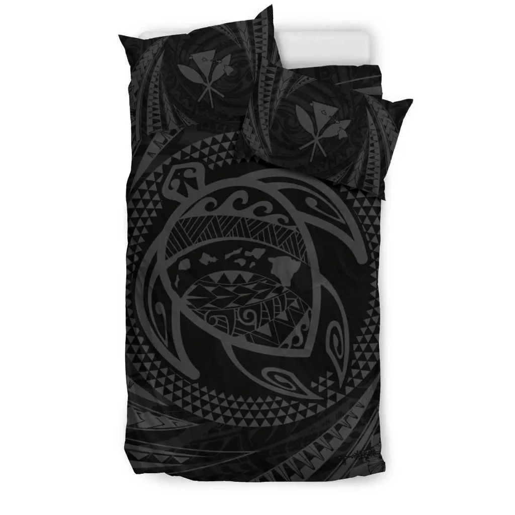 FamilyGater Bedding Set - Cover and Pillow Cases Hawaiian Kanaka Honu Hibiscus Tornado Gray Polynesian - AH - JD