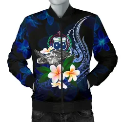 Samoa Polynesian Mens Bomber Jacket - Turtle With Plumeria Flowers