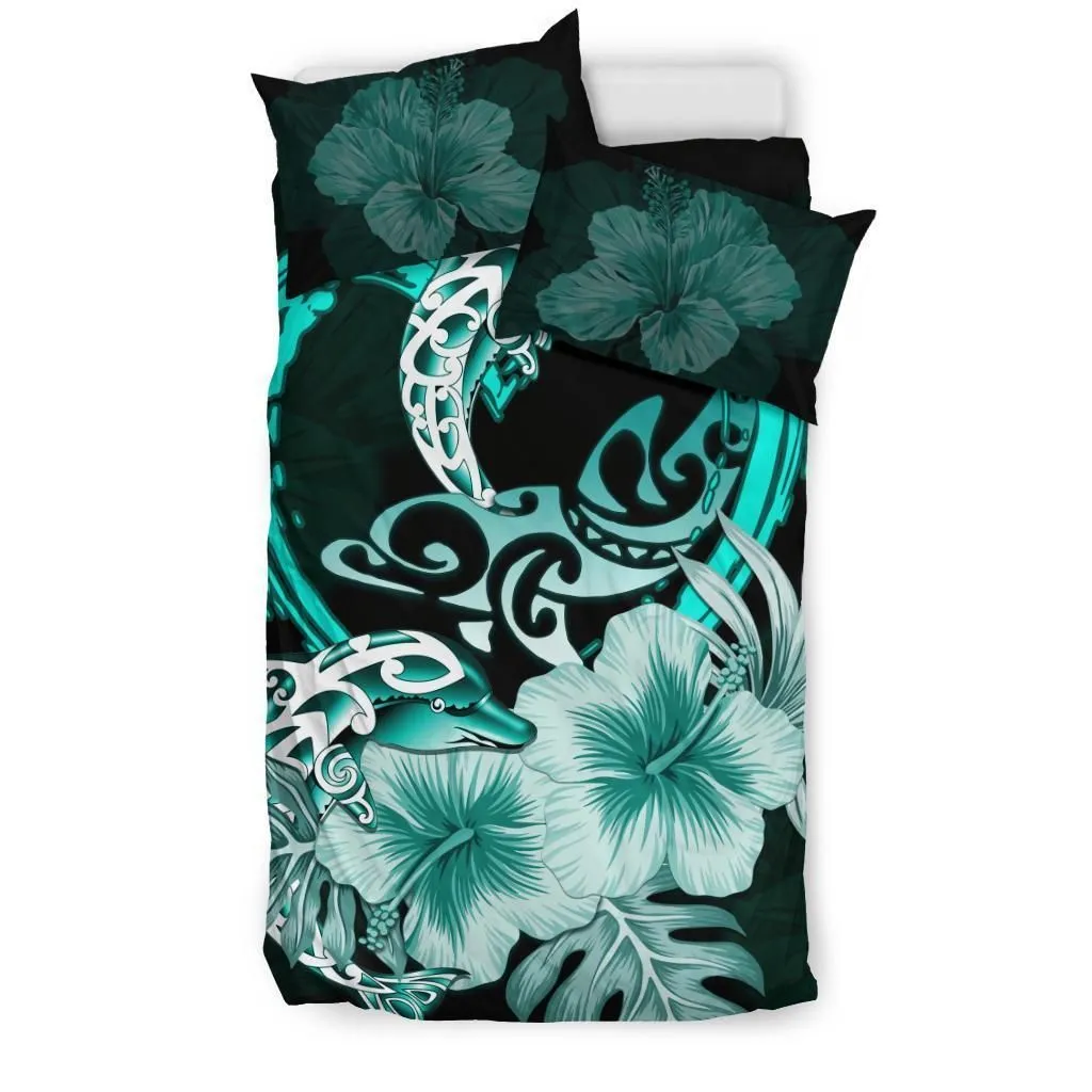 Polynesian Bedding Set I Love Dophins Duvet Cover Hibiscus