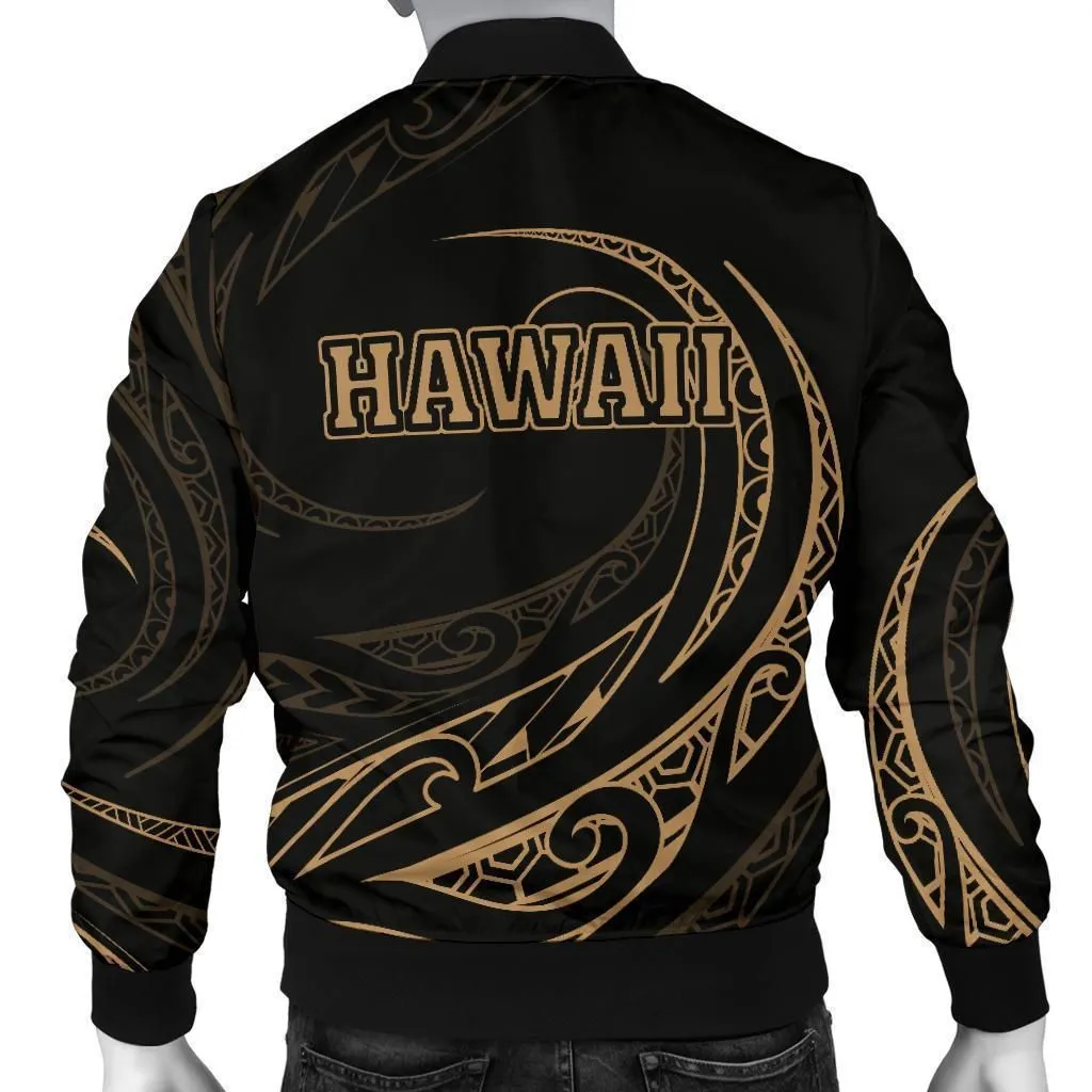 Hawaii Coat of Arms Polynesian Mens Bomber Jacket - Gold - Frida Style