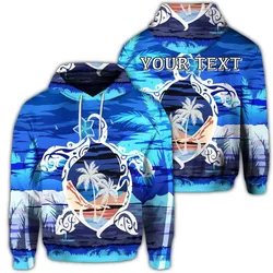 (Personalised) Hawaiian Turtle Plumeria Coconut Tree Polynesian Hoodie Blue