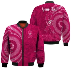 (Custom Personalised) Breast Cancer Awareness Bomber Jacket Hibiscus Polynesian No One Fights Alone LT13