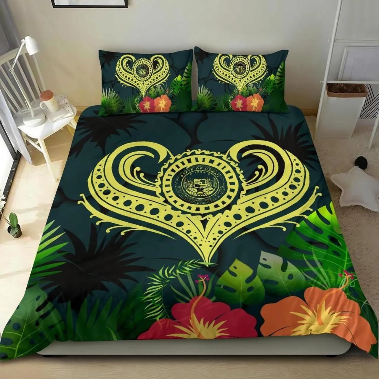 Polynesian Hawaii Bedding Set - Heart With Hibiscus-Bn25