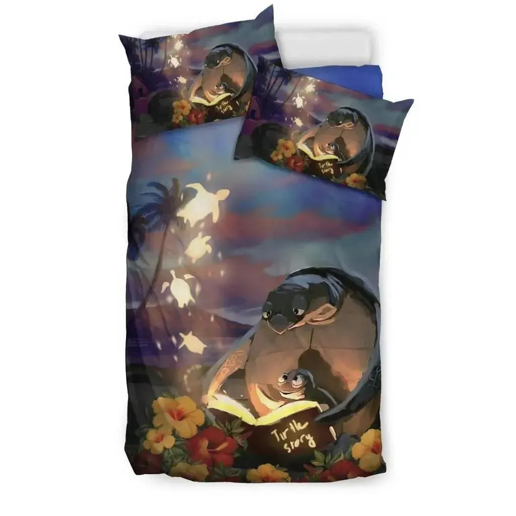 FamilyGater Bedding Set - Cover and Pillow Cases Hawaiian Hibiscus Palm Tree Turtle Read Book Polynesian - AH - J1