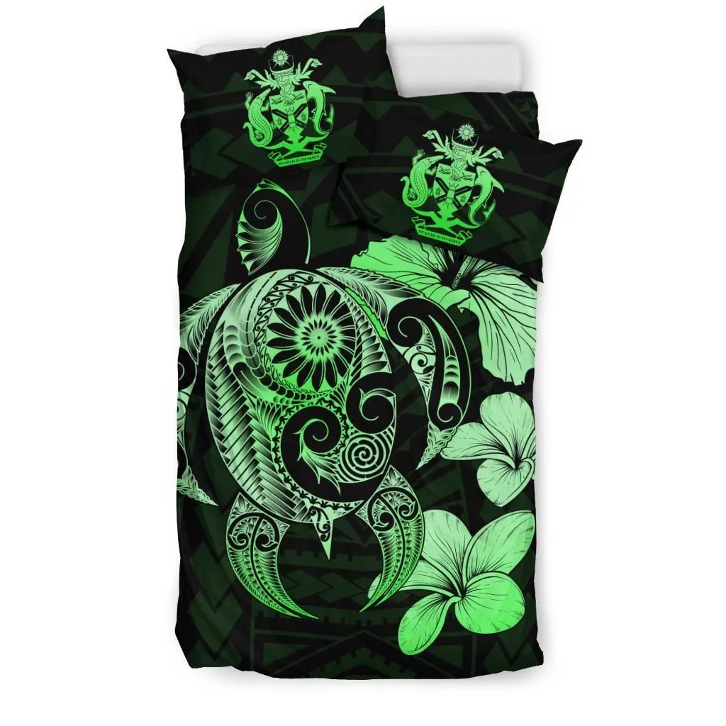 FamilyGater Bedding Set - Cover and Pillow Cases Solomon Islands Hibiscus Plumeria Mix Polynesian Turtle Green J1