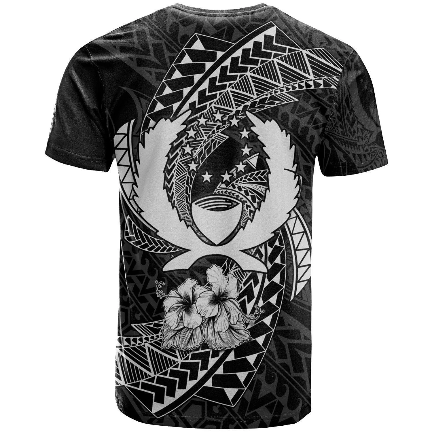 Pohnpei Micronesian T-Shirt White - Spiral Pattern Hibiscus