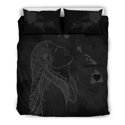 FamilyGater Bedding Set - Cover and Pillow Cases Hawaiian Map Heart Hula Girl Hibiscus Polynesian - Gray - AH J4